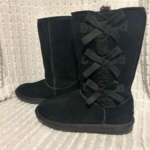 Koolaburra by UGG  Kids size 4 Victoria Tall Black Suede Bow Boots